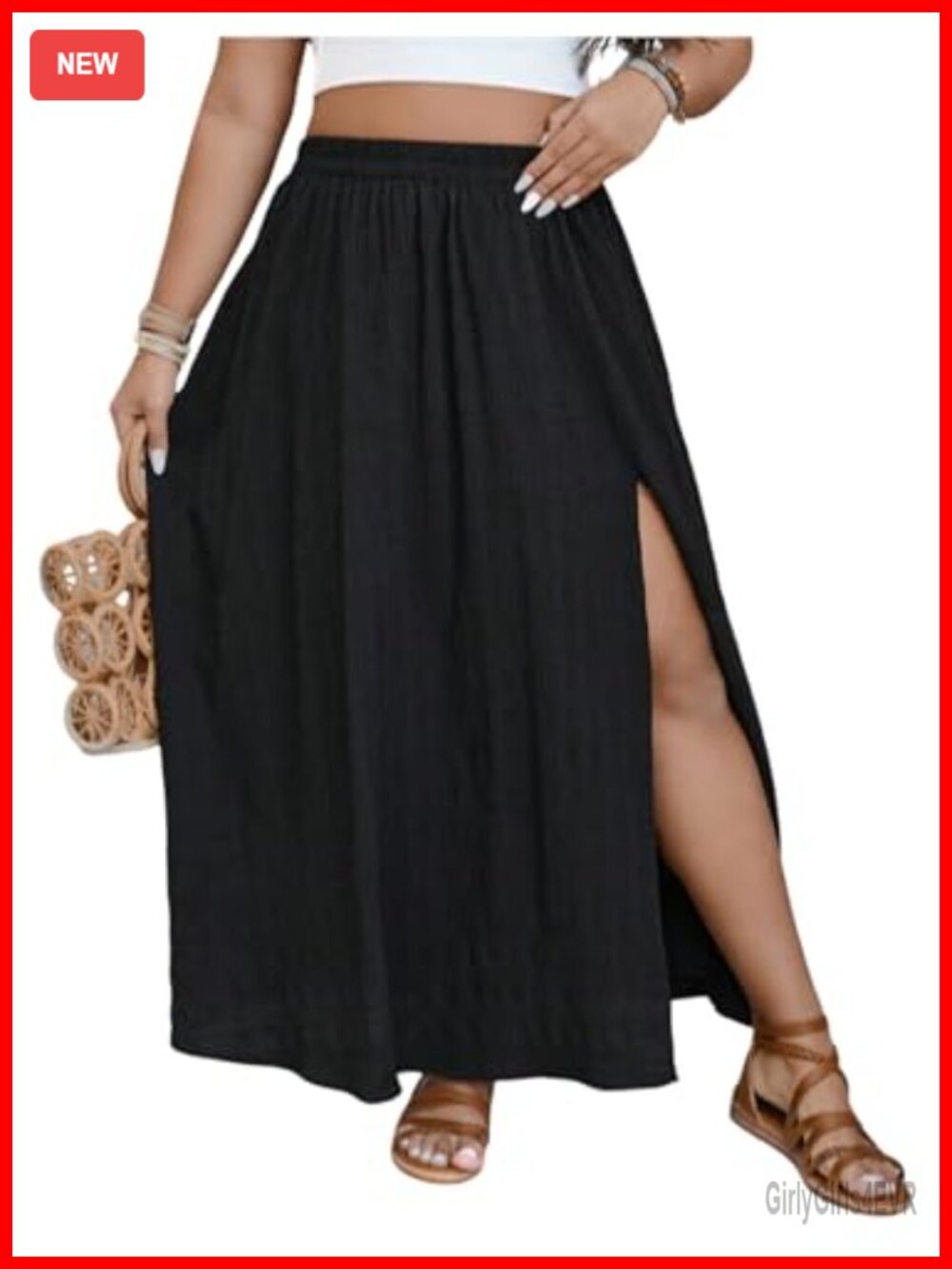 Plus Size Maxi Skirt Boho Flowy High Waisted Split Ruffle Tiered Long